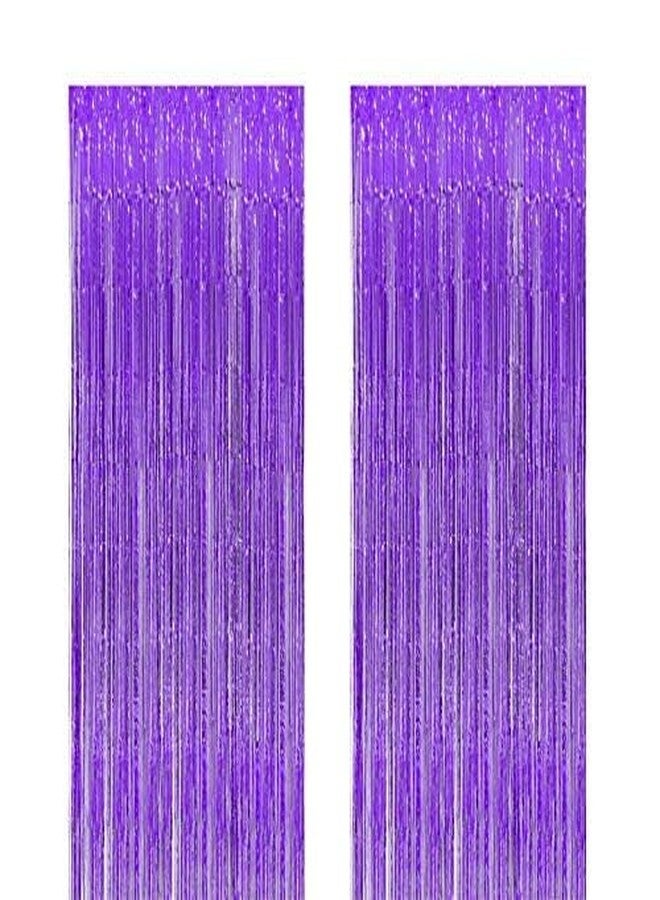 LUDALY Foil Metallic Tinsel Fringe Big Size Curtains for Birthday, Anniversaries, Graduation, Retirement, Baby Shower Decoration Pack of 2 (Purple) - Image 2
